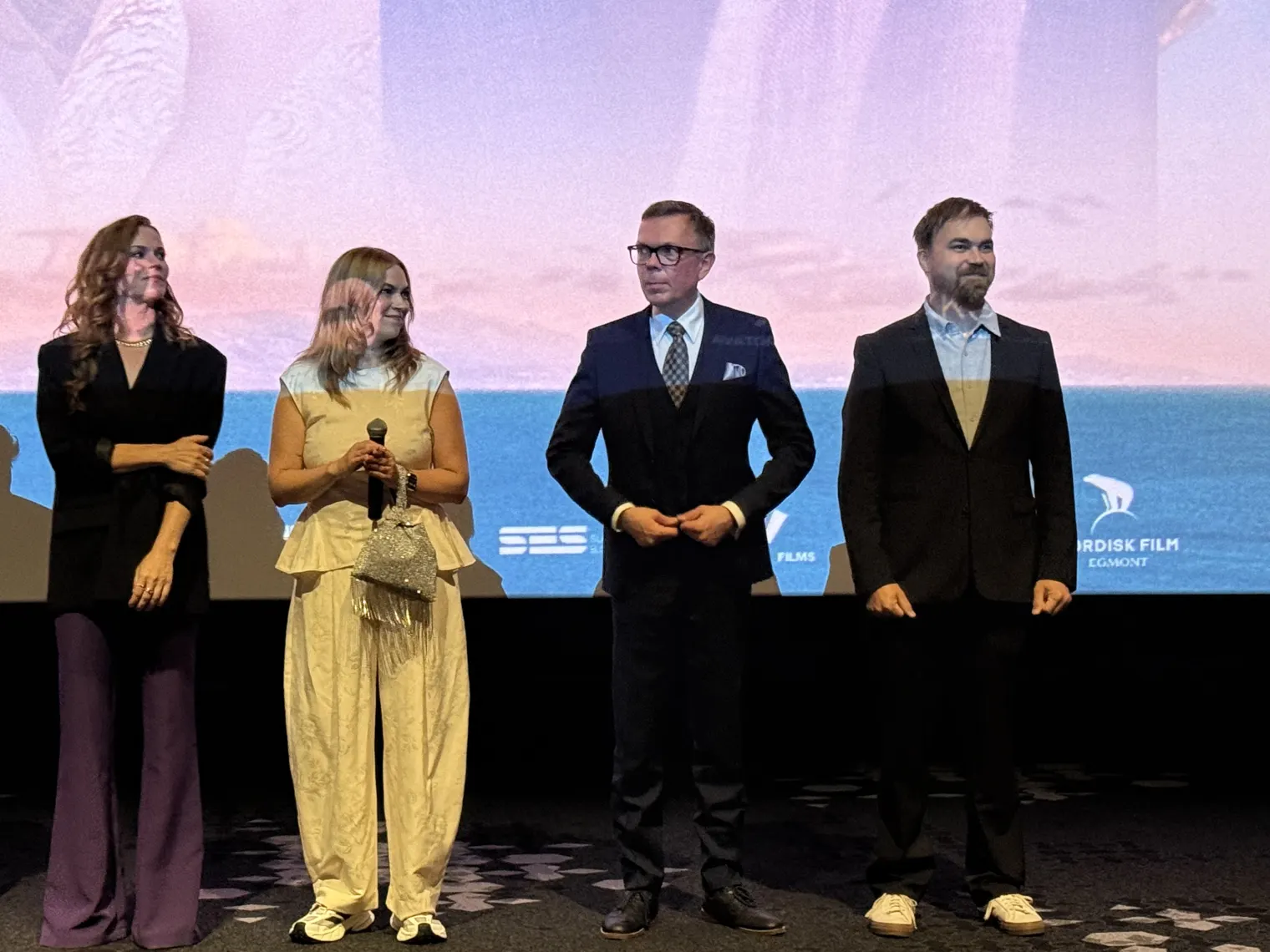Pihla Viitala, Emmi-Liia Sjöholm, Tuomas Klaavo and Panu Aaltio on stage at the premiere.